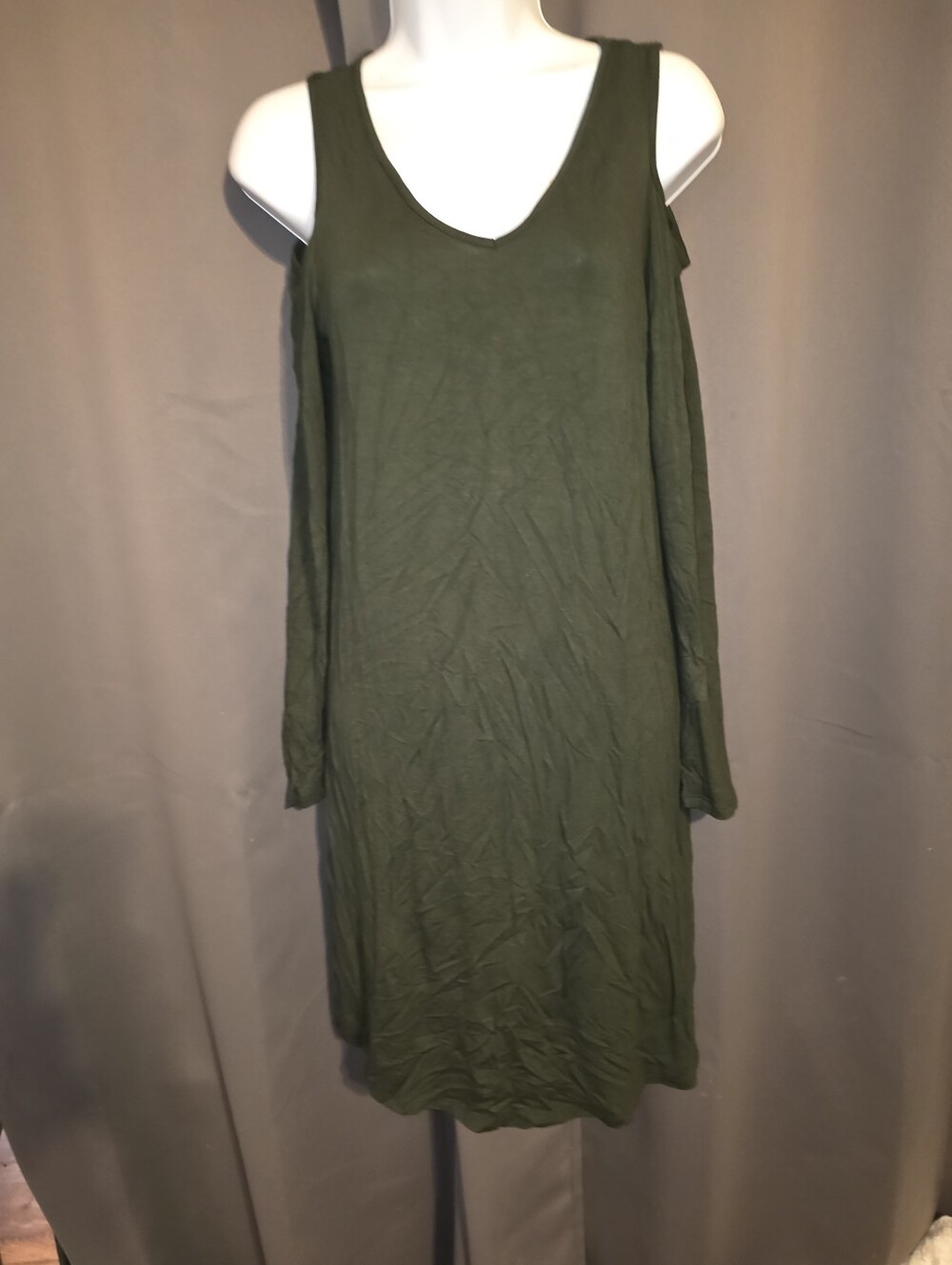 Maurices Olive Green Long-Sleeve Cold-Shoulder Dress